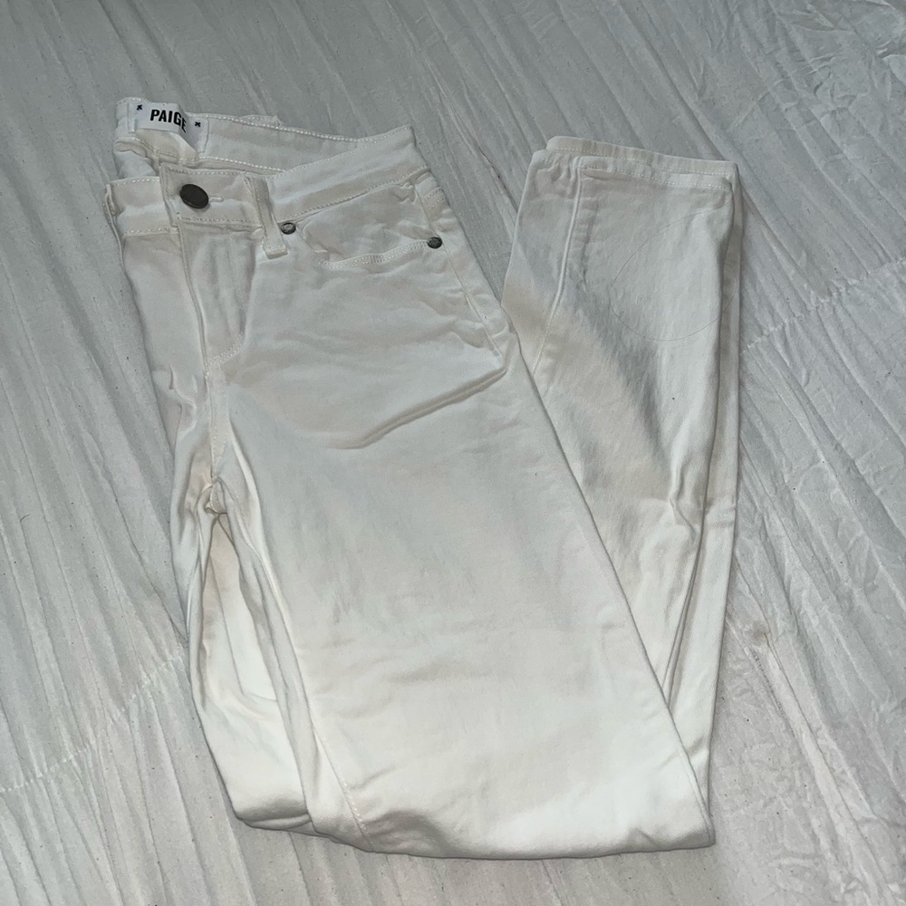 White PAIGE Straight Leg Jeans